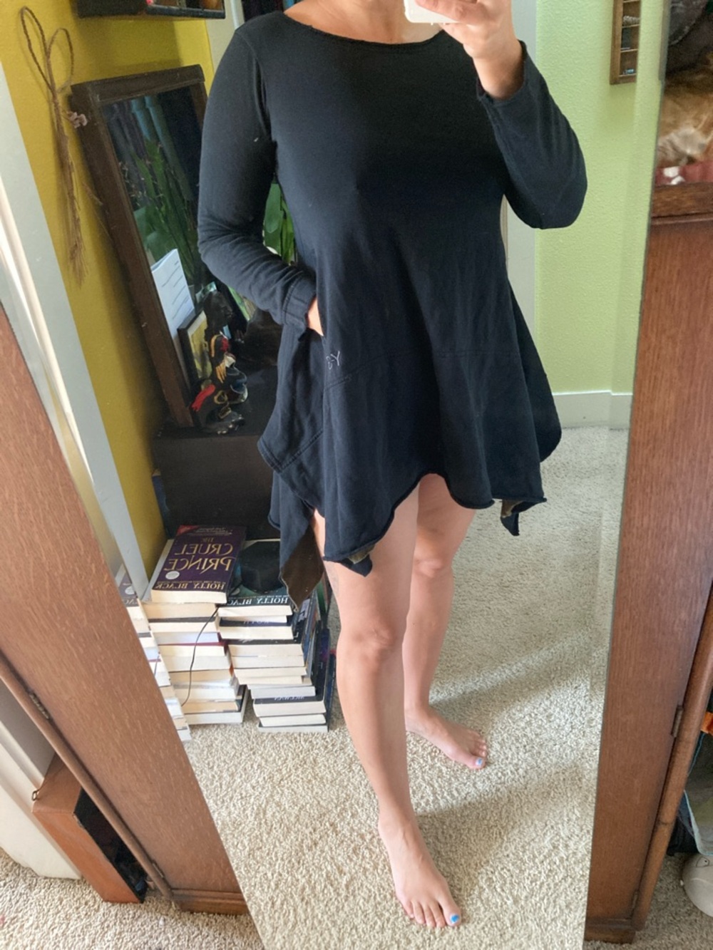 Y-3 Black Long-Sleeve Handkerchief Hem Dress